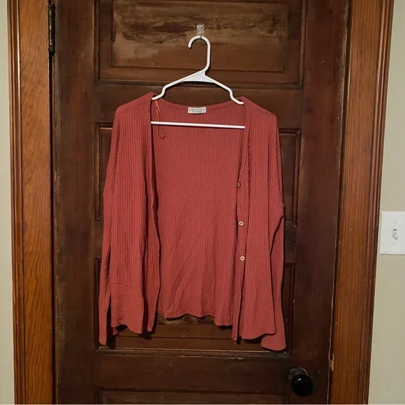 Paper Crane Women's Ribbed Cardigan - Brick Red - Picture 1 of 6